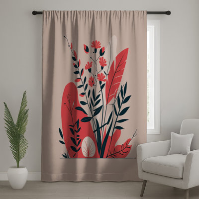 Floral Window Curtains, Nature Sheer & Blockout Curtains - 1 Panel
