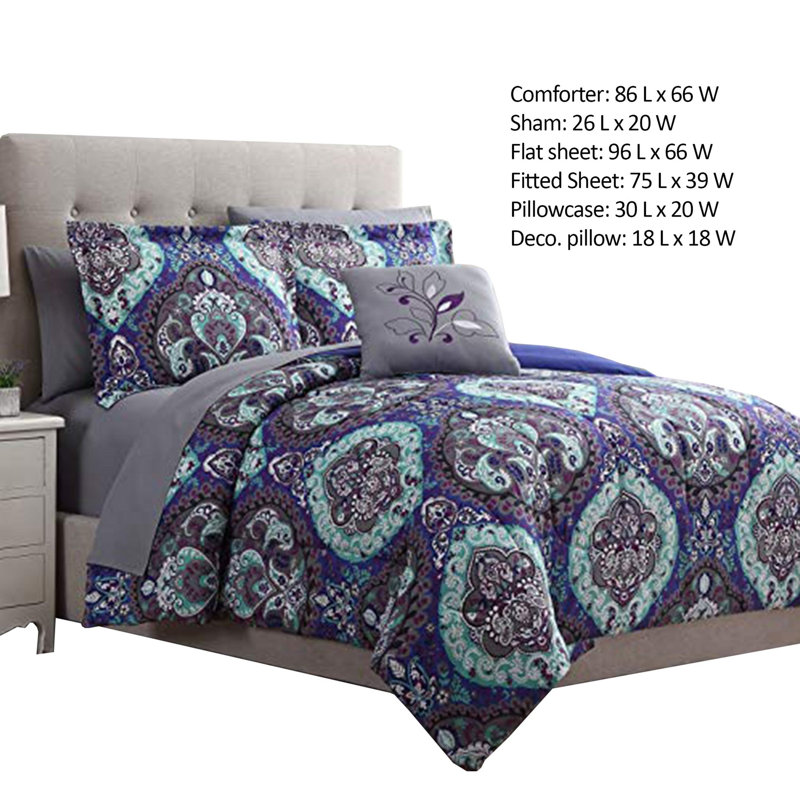Sateen Geometric Shapes Comforter, Twin Comforter + 5 Additional Pieces