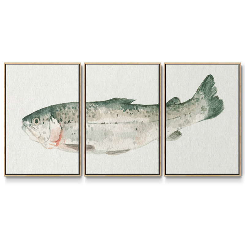 Fresh Catch IV - 3 pièces, reproduction encadrée sur toile, H 40 po x l 78 po x P 2 po, Encadré naturel