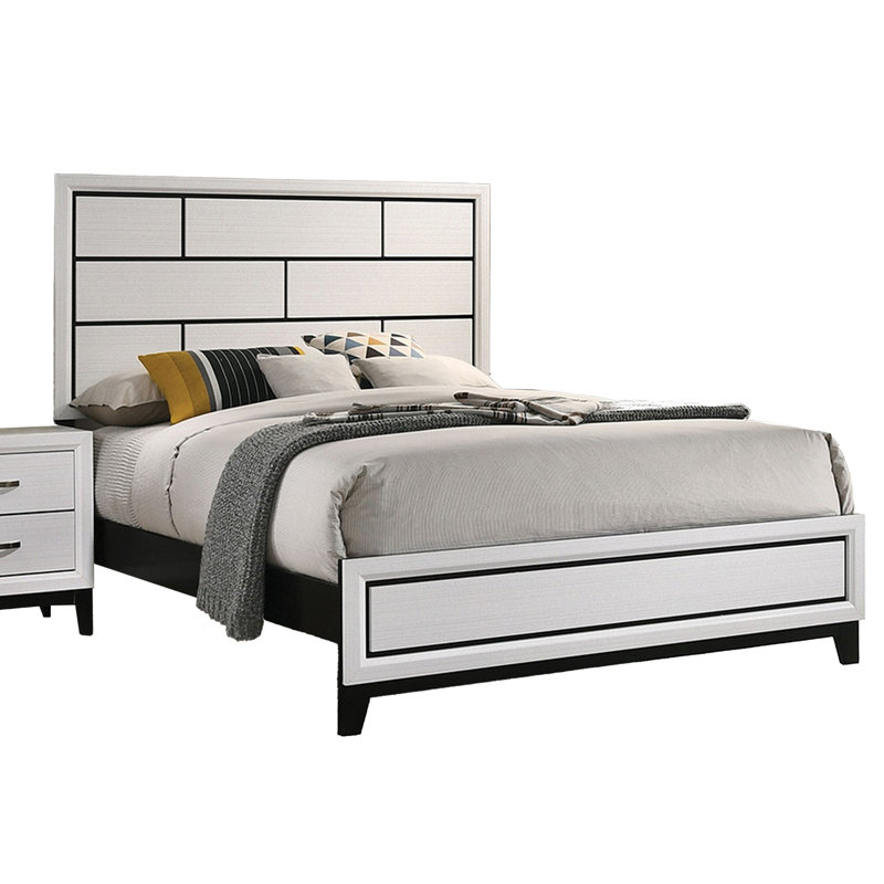 Erica Bed, Wood Finish, Panel Style Headboard, White/Black/Nickel, Queen, Metal/Manufactured Wood
