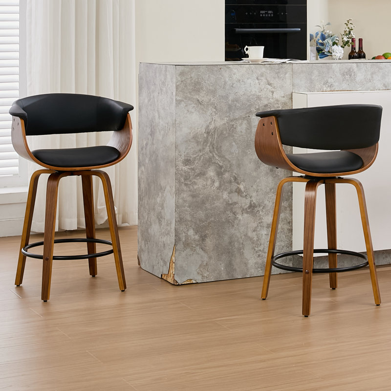 Tabourets de bar pivotants rembourrés 30 po Modern, tabourets d'îlot de cuisine en bois avec repose-pieds, Noir
