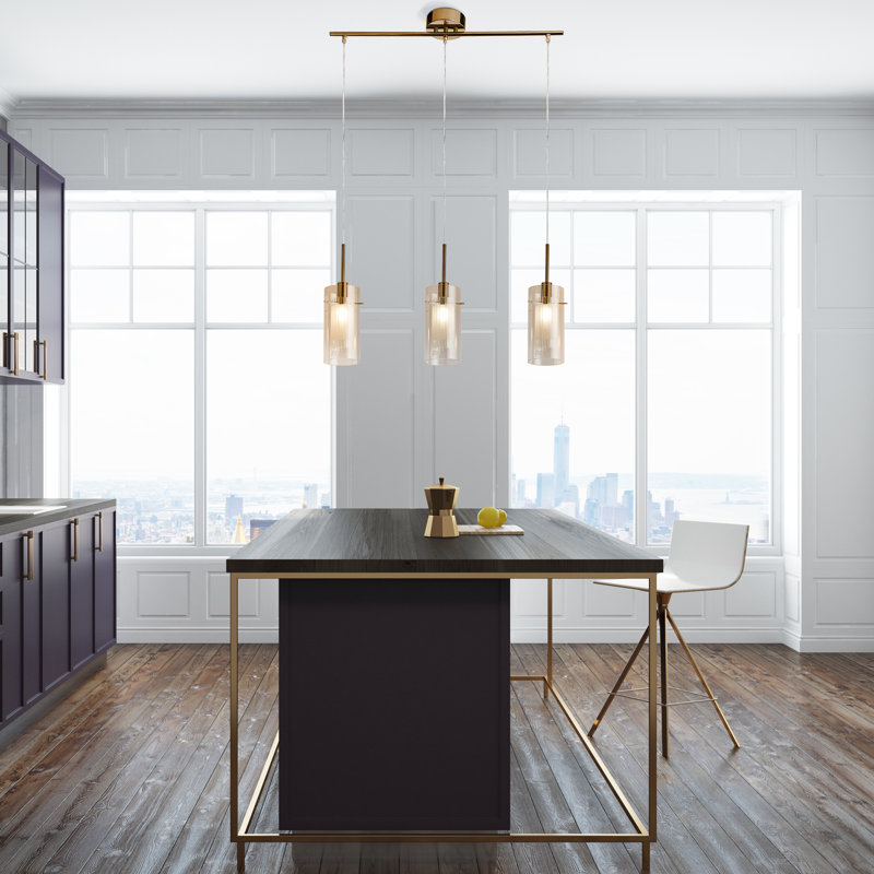 Araceli 3-Light Kitchen Island Chandelier, Champagne Glass