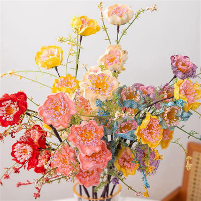 8 pièces de fleurs artificielles artificielles décoratives, 5 fourchettes, décoration de mariage, fleur de rhododendron artificiel (ensemble de 8)