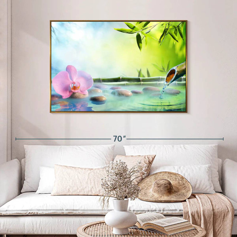 Orchidée japonaise, 46 po x 31 po, Cadre flottant doré
