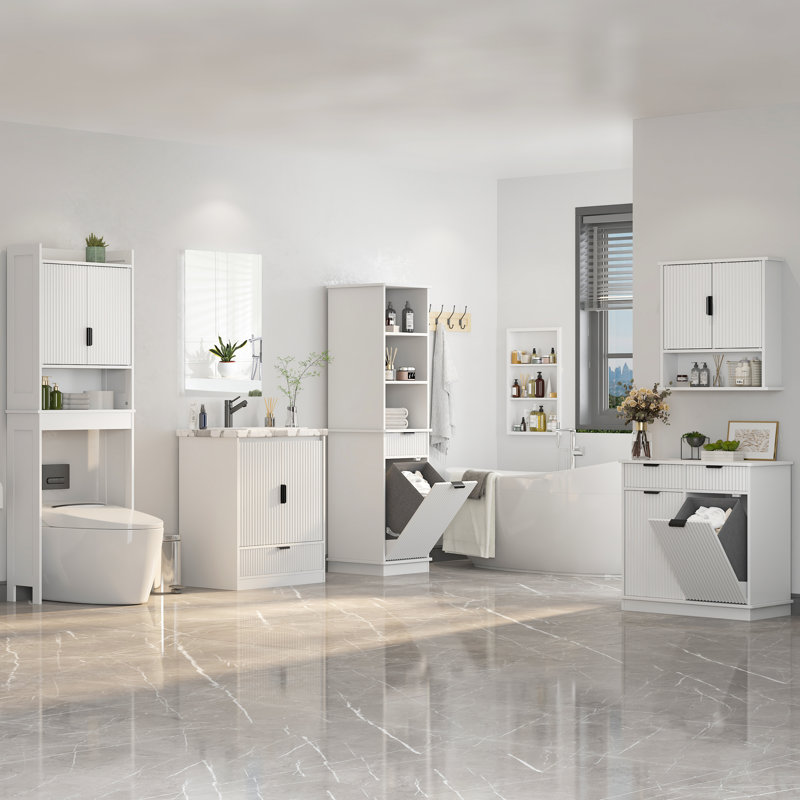 Freestanding Over-The-Toilet Bathroom Storage Cabinet Storage Rack With Shelf, White