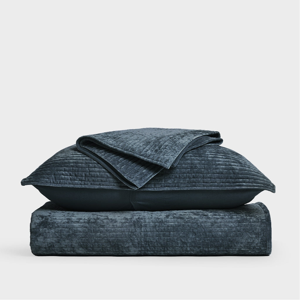 Velvet Quilt Set, King, Midnight Blue