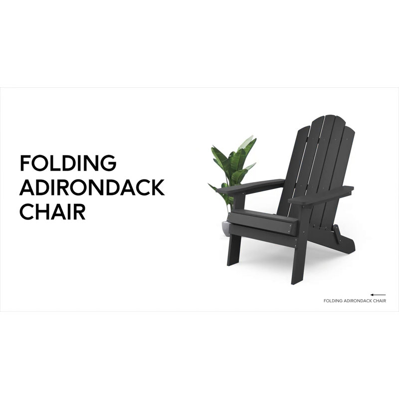 Black Plastic Folding Adirondack Armchair for Outdoor Use