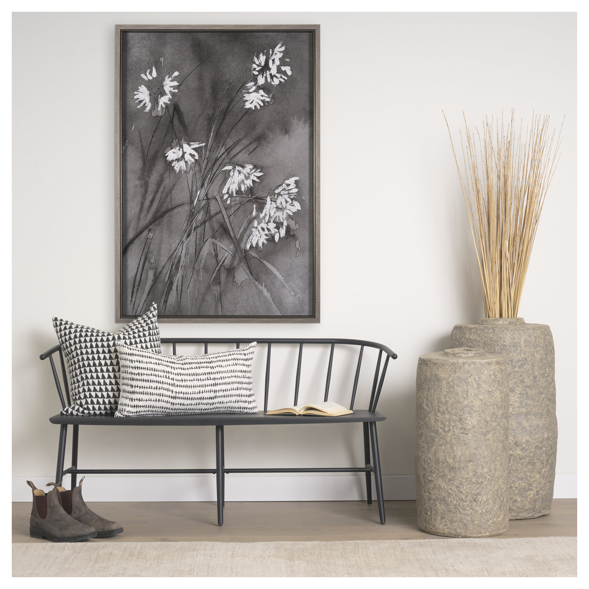 Wildflowers I Charcoal a Hand Embelished Textured Framed Art Print, Gray, 62" H x 42" W , Wildflowers I Charcoal
