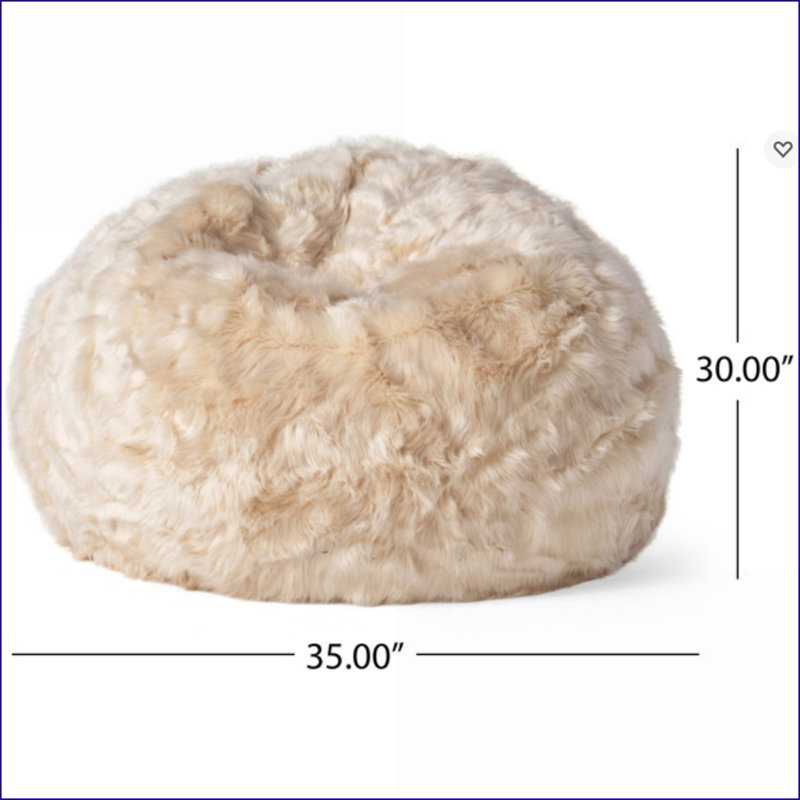 Fauteuil à billes rond à poils longs 3 pieds - blanc et amp; Beige | Fourrure | Rond