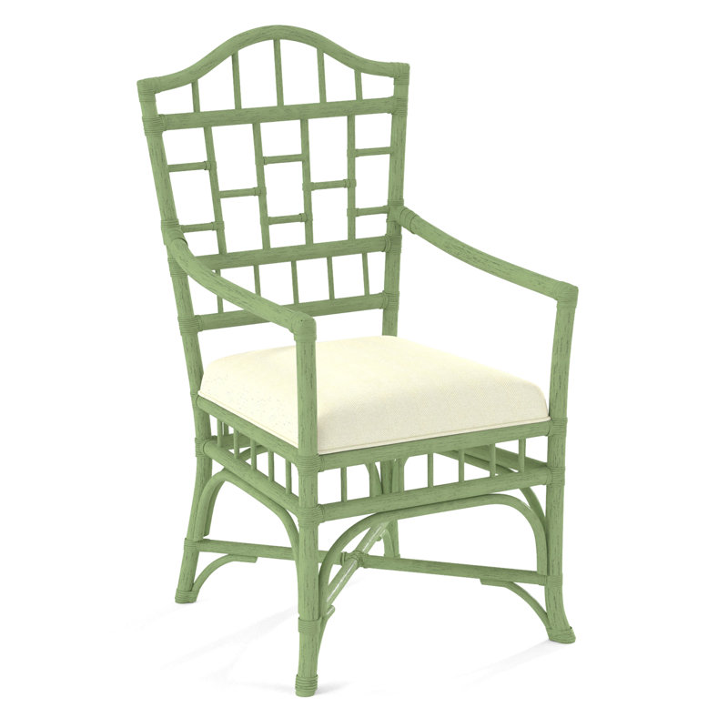Chippendale Upholstered Arm Chair, Celery, White Performance Fabric; 0851-94