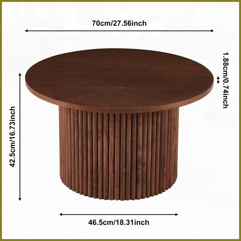 Table basse Mid-Century moderne en placage de bois de noyer, table de salon ronde 27,56 po peu encombrante avec base en métal, facile à assembler