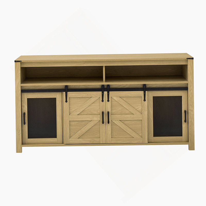 Accent Cabinet, Sideboard With Sliding Barn Door, Farmhouse Buffet With Open Storage For Living Room, Hallway,Kitchen, Office