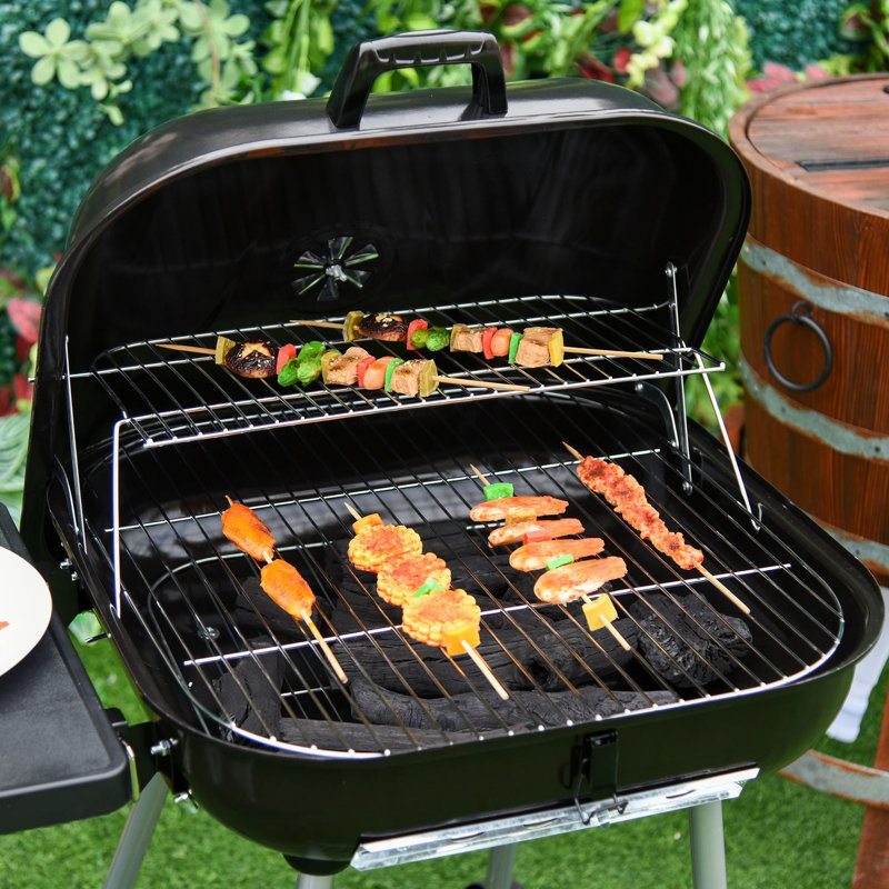 Barbecue portatif au charbon de bois 21 po avec tablette inférieure - Roues et évents réglables pour barbecue, cour, pique-nique et aventure