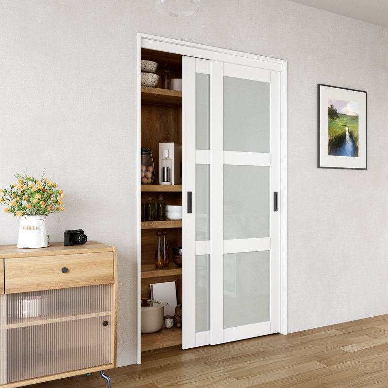 48 in. x 80 in. White Tempered Frosted Glass Sliding Closet Door