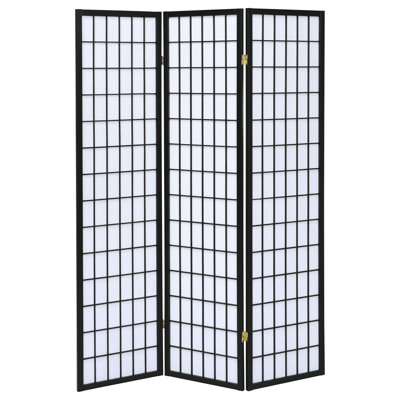 Paravent à 3 panneaux de couleur noire, utilisant du bois d'hévéa et du papier blanc, d'une hauteur de 71,33 pouces, d'une largeur de 52, pour un paravent fonctionnel fonctionnel, grand, créant une atmosphère élégante