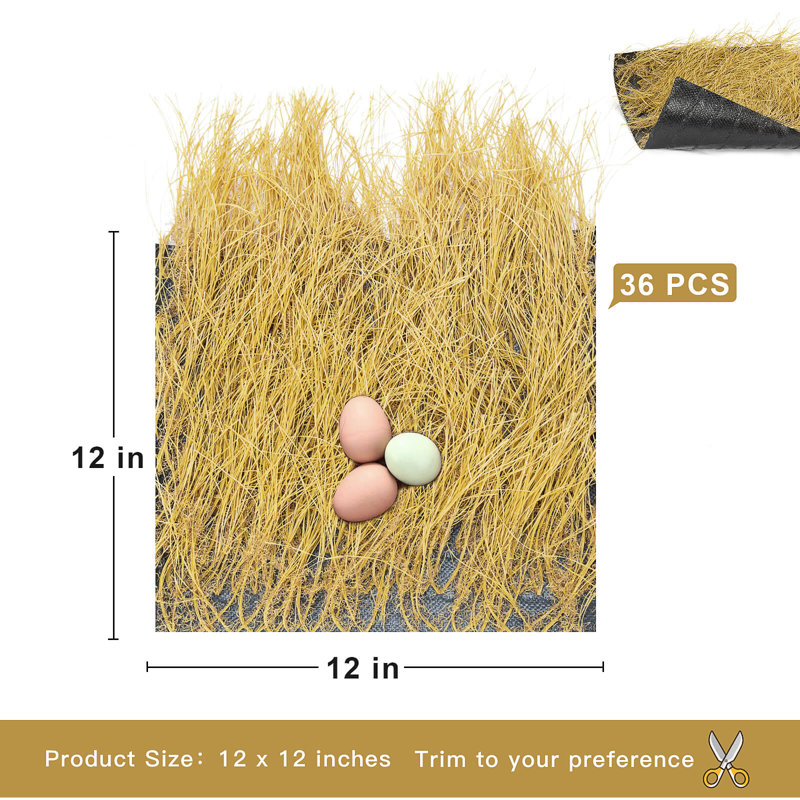 Paquet de 36 tapis de nidification pour poulets, doublures de boîtes de nidification en gazon artificiel jaune de 12 po x 12 po, tapis de nid de poule lavables et réutilisables, literie de poulailler douce et durable pour poules pondeuses, doublures de 