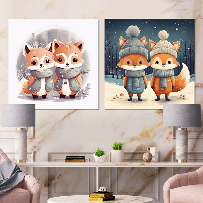 «Nursery Animal Fox I», ensemble de 2 reproductions sur toile, Toile tendue, H 16 po x l 33 po x P 1 po