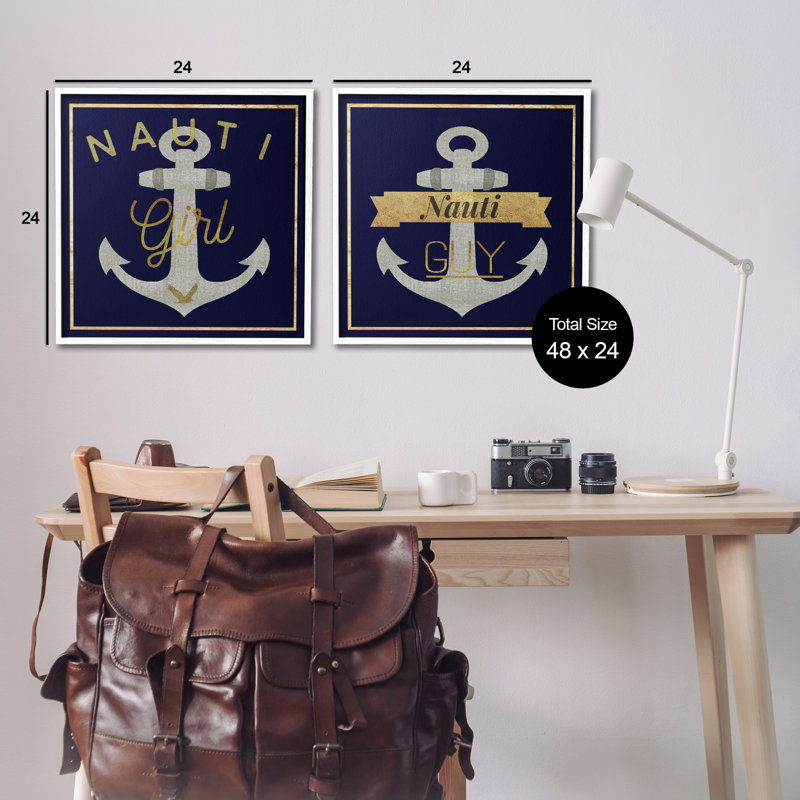  «Nauti Girl & Guy Anchors», ensemble de 2 estampes numériques par Graffi * Tee, H 24 po x l 24 po