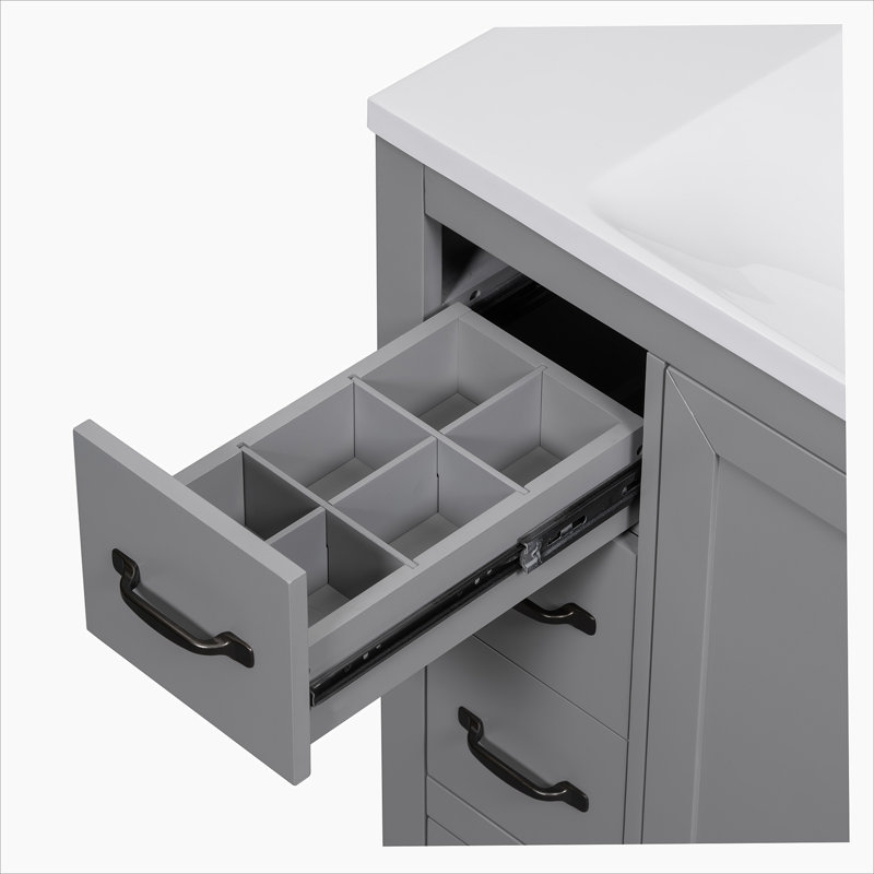 Gray Solid Wood and MDF Freestanding Bathroom Vanity Cabinet