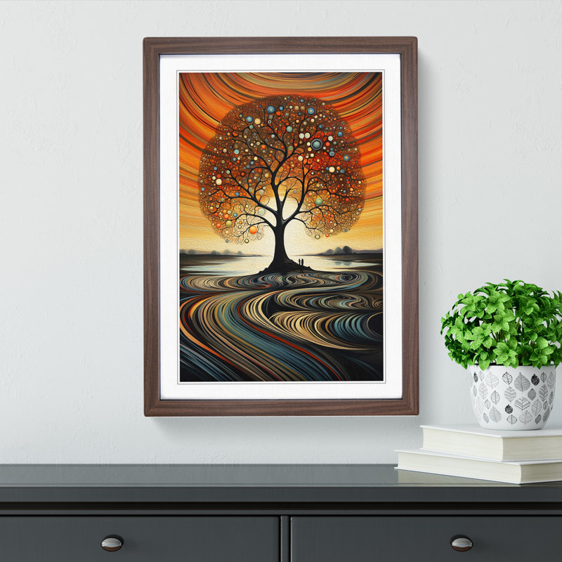 Tree Art Deco - Single Picture Frame Print on Wood, Walnut Framed, 46cm H x 34cm W
