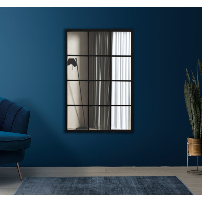 Egberto Rectangular Window Pane Wall Mirror, 46" x 32", Black