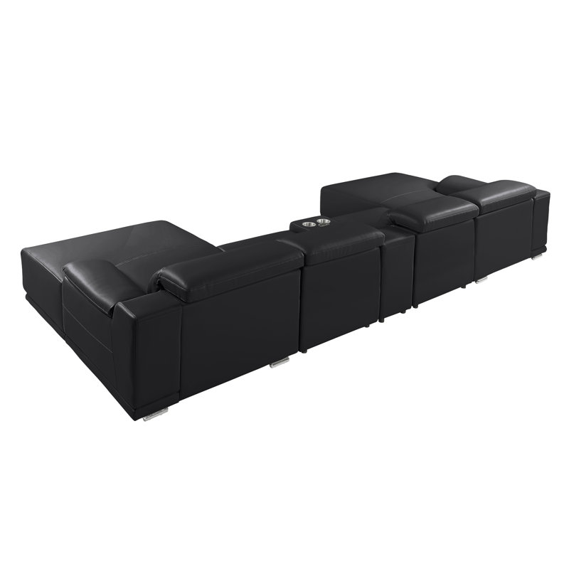 Canapé modulaire 5 pièces DivanItalia, Cuir véritable noir