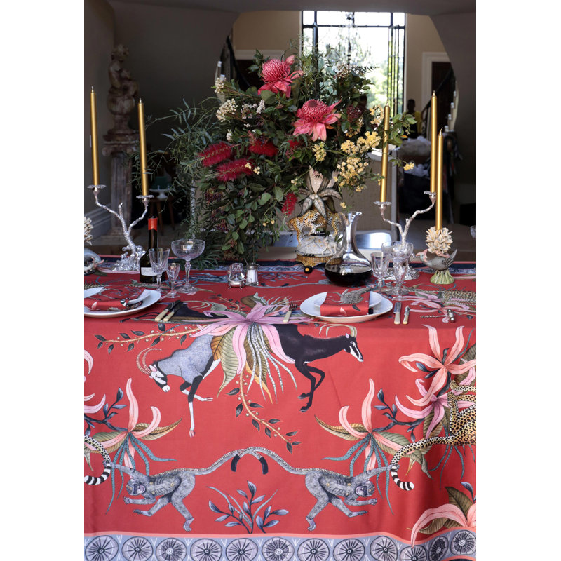 Ardmore Royal Red Cotton Tablecloth, 94" x 61"