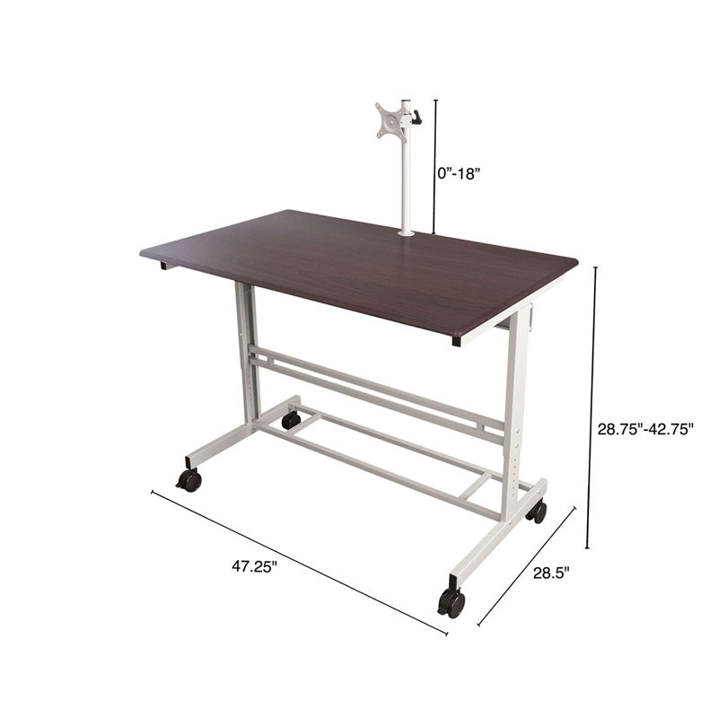 Bureau debout à hauteur réglable Zarella, Noyer foncé / argent, H 42,75 po x l 47,25 po x P 28,5 po
