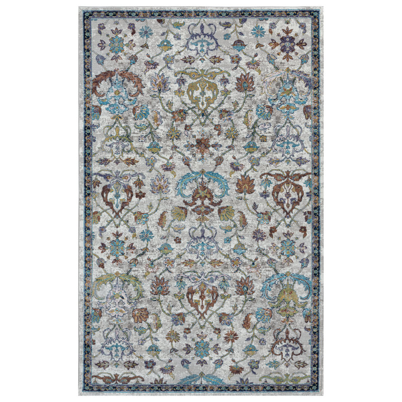 Tapis floral gris / bleu Gleaves, Rectangle 8 pi 9 po x 11 pi 9 po