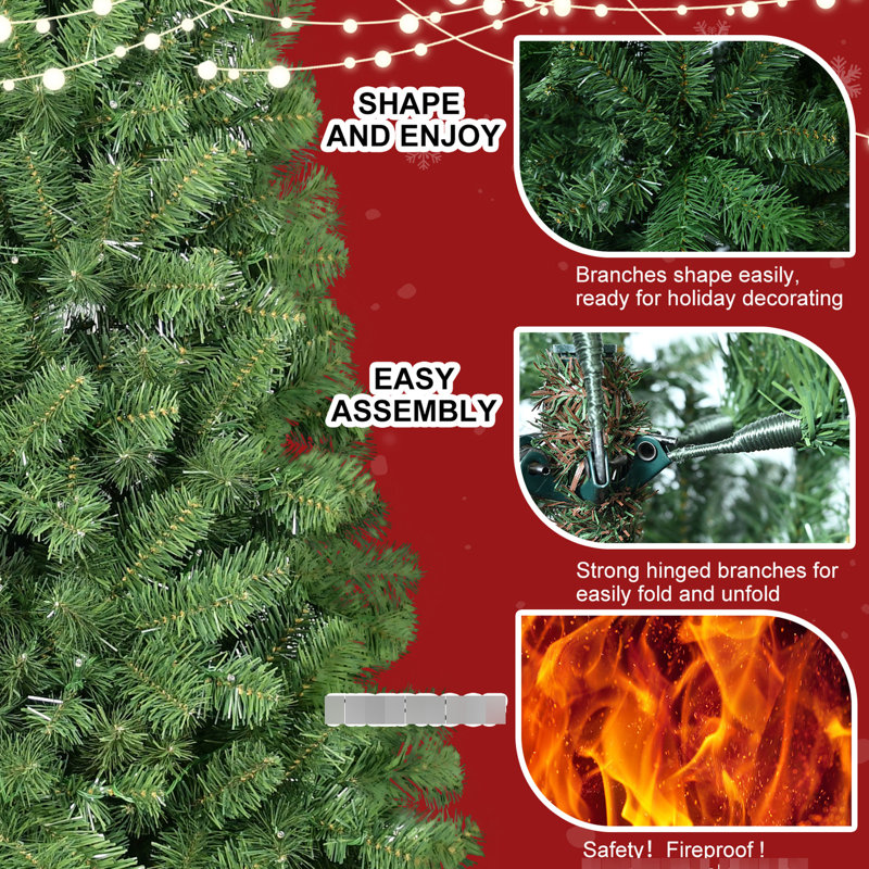 Arbre de Noël de 7,5 pi avec fil mémoire, arbre articulé de 1200 pointes, assemblage rapide et sans effort pour les pointes festives intérieures, branches en fil artificiel, festivités d'installation