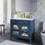 Lavabo de salle de bain de style milieu du siècle de 90,4 cm (35,6 po) avec verre à motifs et bande lumineuse à détecteur de mouvement, lavabo sur pied de style ferme avec rangement, meuble-lavabo haut de gamme pour salle de bain, bleu-1905302029