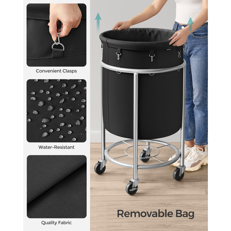 Rolling Laundry Hamper, Black/Silver
