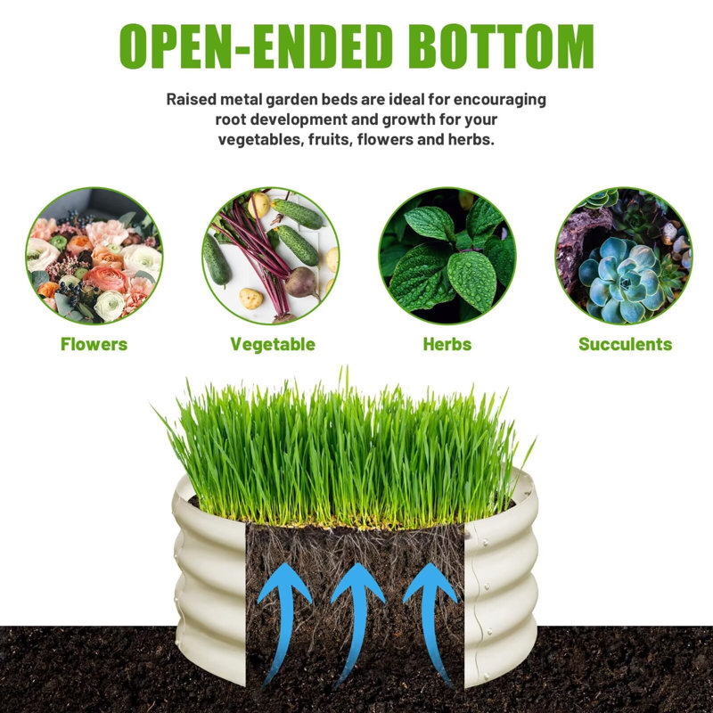 White Round Galvanized Metal Raised Garden Bed Kit, 3-Pack