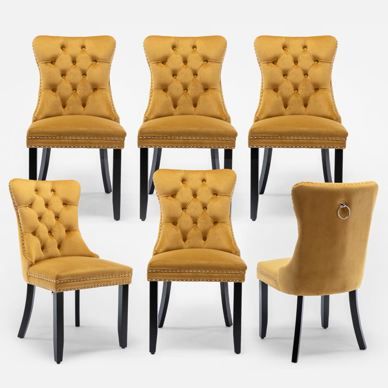 Delafield Lux Kitchen Dining Chairs, Yellow, Set Of 6, Wood