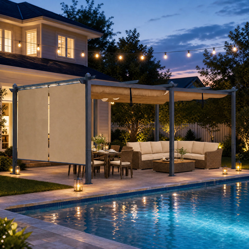Pergola en aluminium avec auvent Aoodor, Kaki, H 8,2 pi x l 20 pi x P 12 pi
