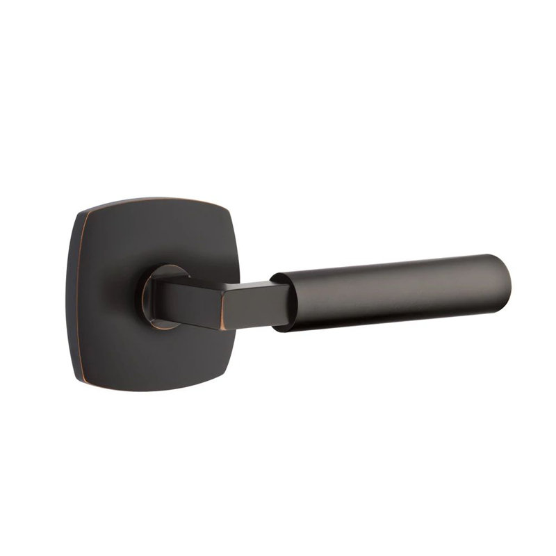 Mortaise intérieure Emtek Select avec rosette Urban Modern et tige carrée en L, levier lisse, Bronze frotté à l'huile, Gauche
