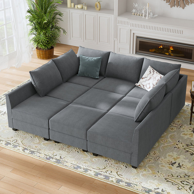 Canapé modulaire avec repose-pieds Larchmere, Mélange de polyester gris bleuté