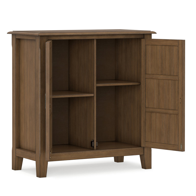 Burlington 30"W Solid Wood Transitional Low Storage Cabinet With Adjustable Shelves, Brown