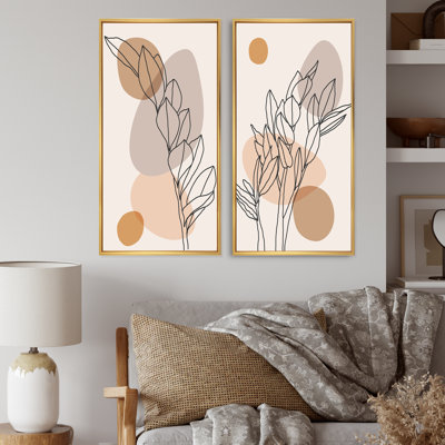 " Beige Botanical Abstract Leaves II " 2 Piece Art Graphic Art Painting