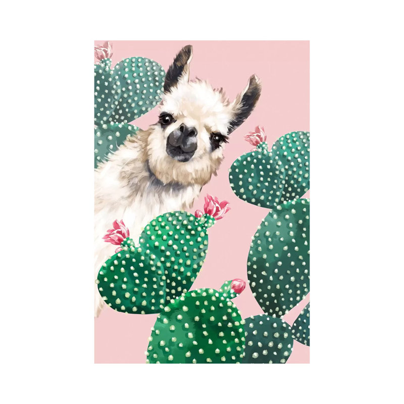 Llama And Cactus by Big Nose Work - Wrapped Canvas Gallery-Wrapped Canvas Giclée, 152.5 cm H x 101.5 cm W
