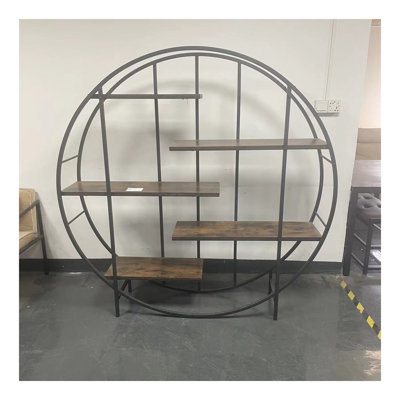 Round 5-Tier Metal Plant Stand bookcase storage rack, Indoor Living Room Terrace Garden Balcony Display Stand. Rustic Brown, 67'' W x 11.8'' D x 67'' H.