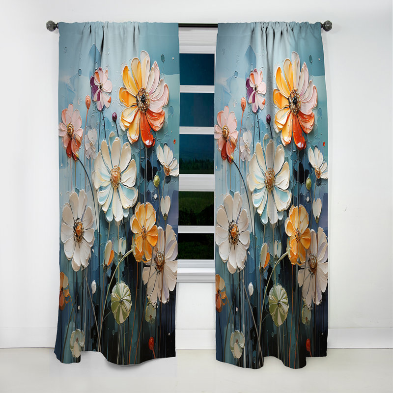 Belda - Rideau occultant en velours à motif floral Zinnias - 1 panneau, L 52 po x L 63 po