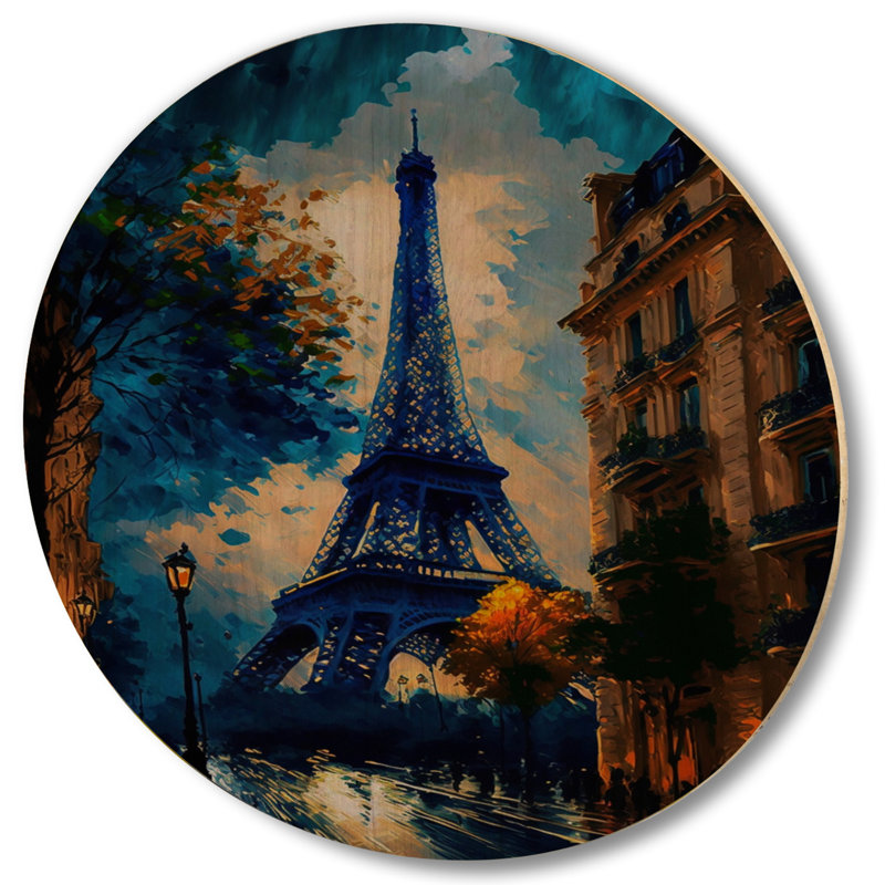 Tour Eiffel bleue en automne - impression sur bois, H 29 po x l 29 po x P 1 po