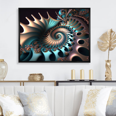 Fractal Wave en turquoise et or III - reproduction sur toile