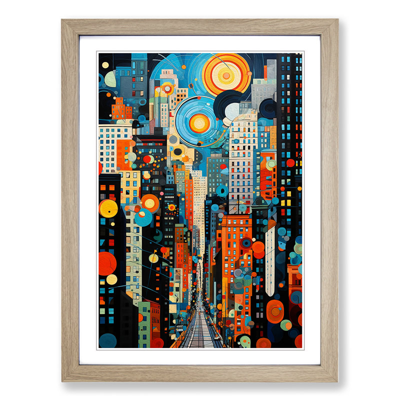 New York Orphism No.3 1 Piece Single Picture Frame Wall Art, 46cm H x 34cm W x 2cm D, Oak Framed