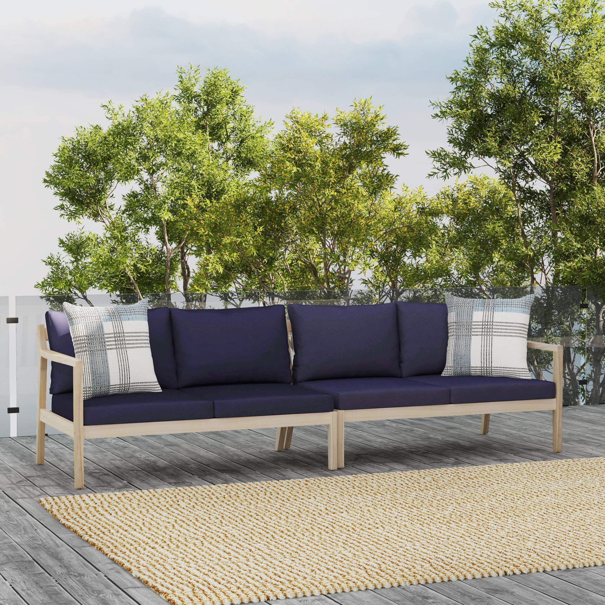 Amina 54'' Wide Outdoor Solid Wood Acacia Loveseat, Navy