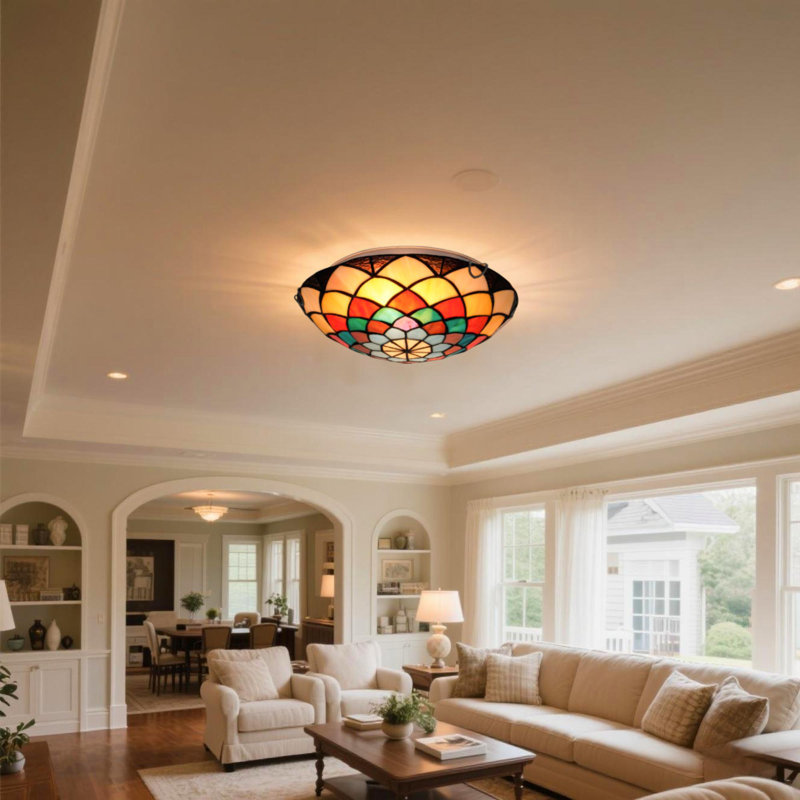 Mediterranean Countryside-style Tiffany Colored Glass Ceiling Light - E26 Base/wall Control