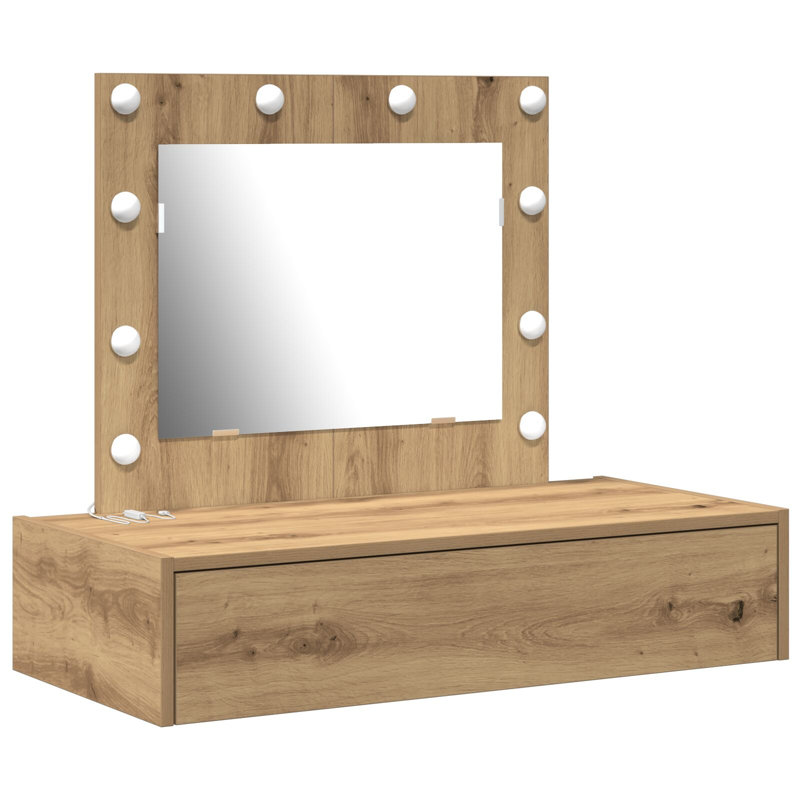 Glass Medium Mirror Vanity Table, Artisan Oak