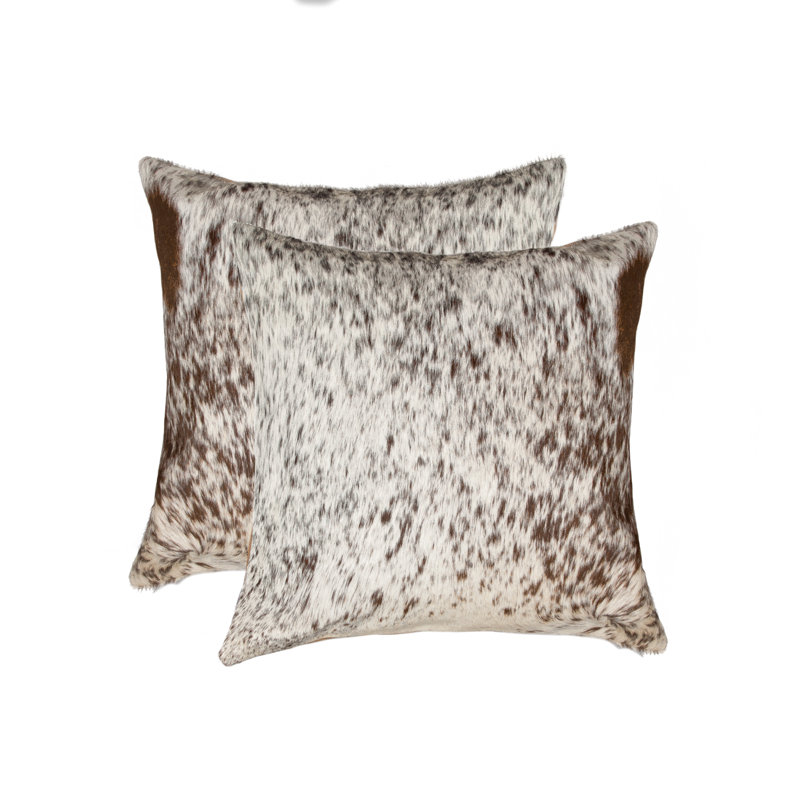 Set of Two 18" Cowhide Throw Pillows, Dark Chocolate/White