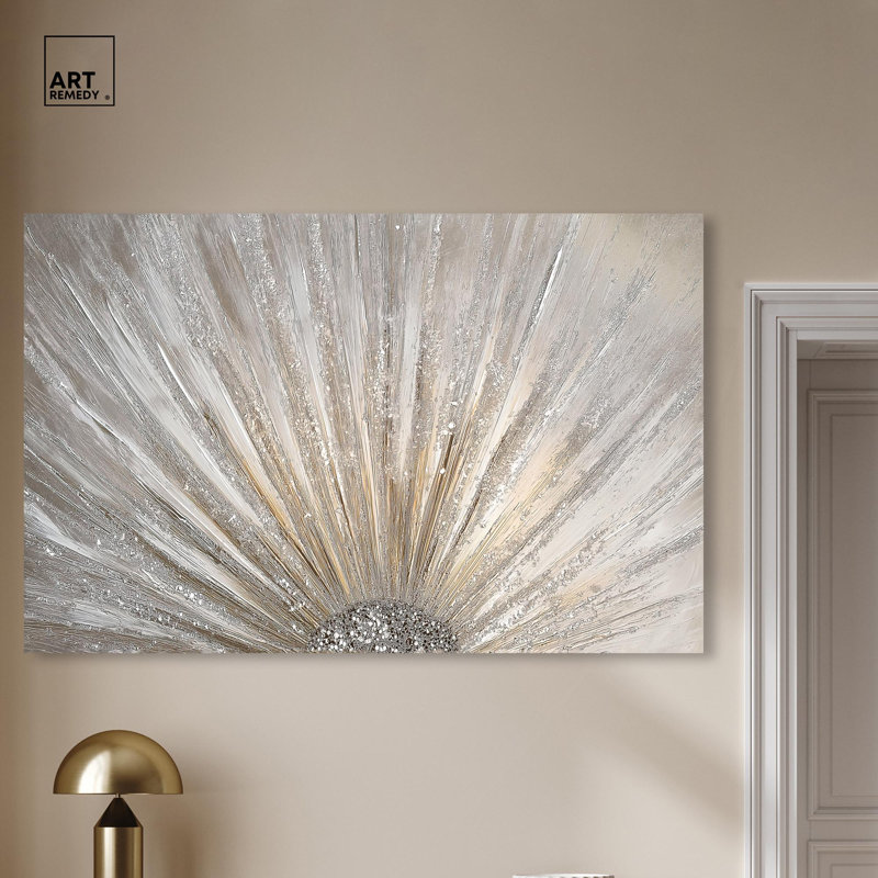 Art Remedy, toile glamour élégante, éclats auriques II, Cadre flottant doré, 31" H x 46" W